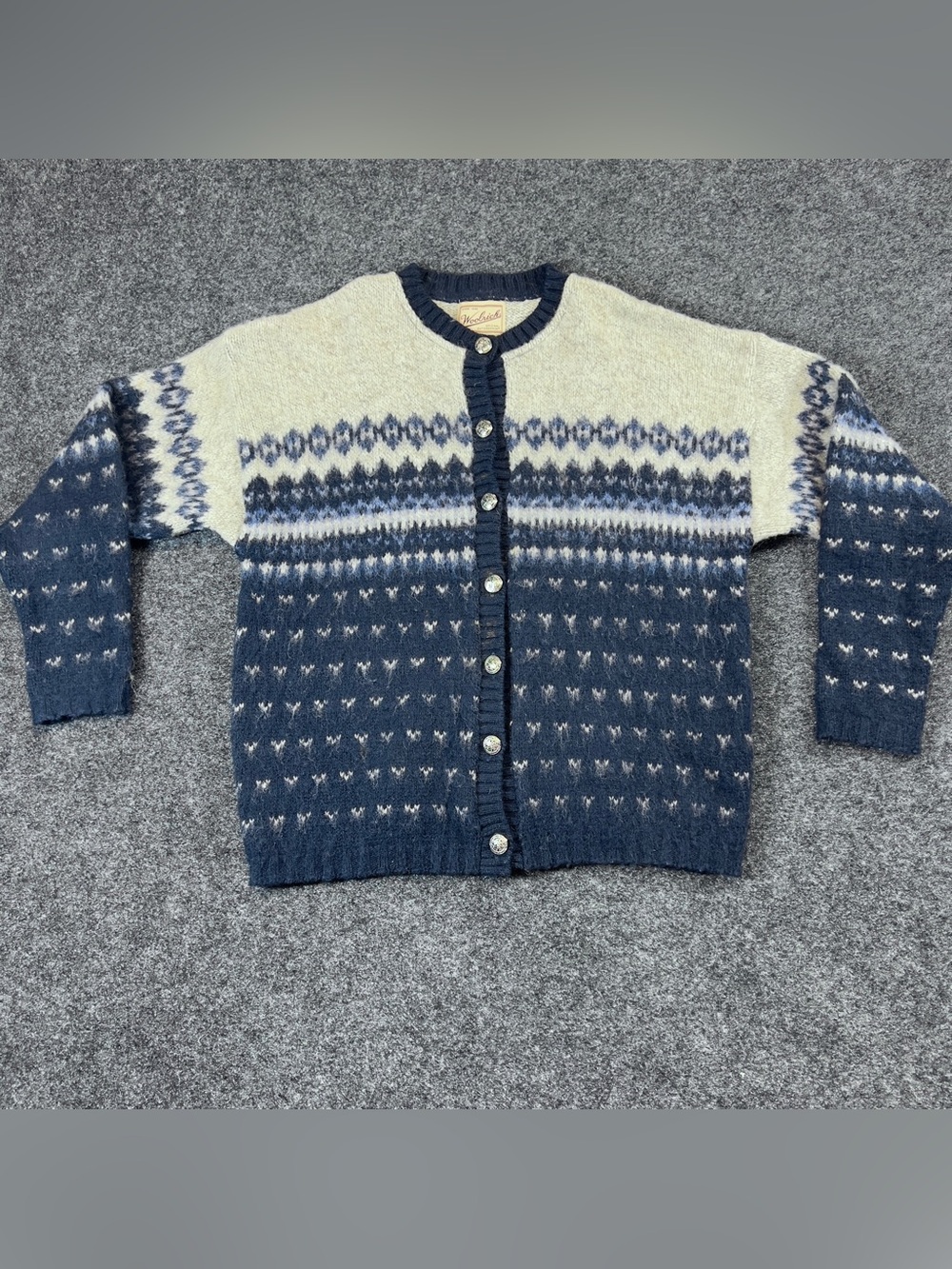 Vintage Woolrich Fair Isle Wool Blend Cardigan Sweater Womens Small USA